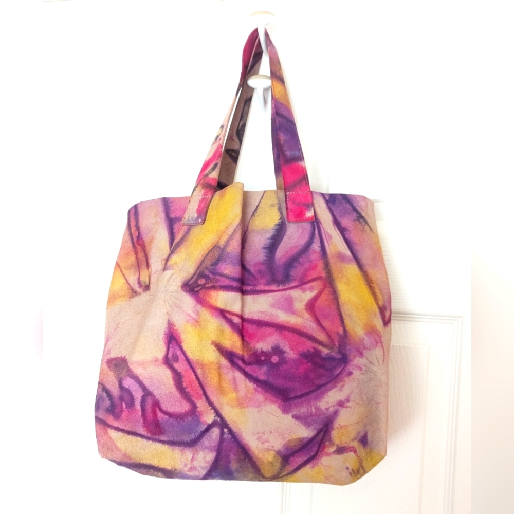 Suede Canadian Brand Purple and Yellow Tie Dye Tote Bag